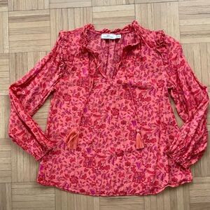 Vineyard Vines Pink Floral Women's Tie Blouse, XXS